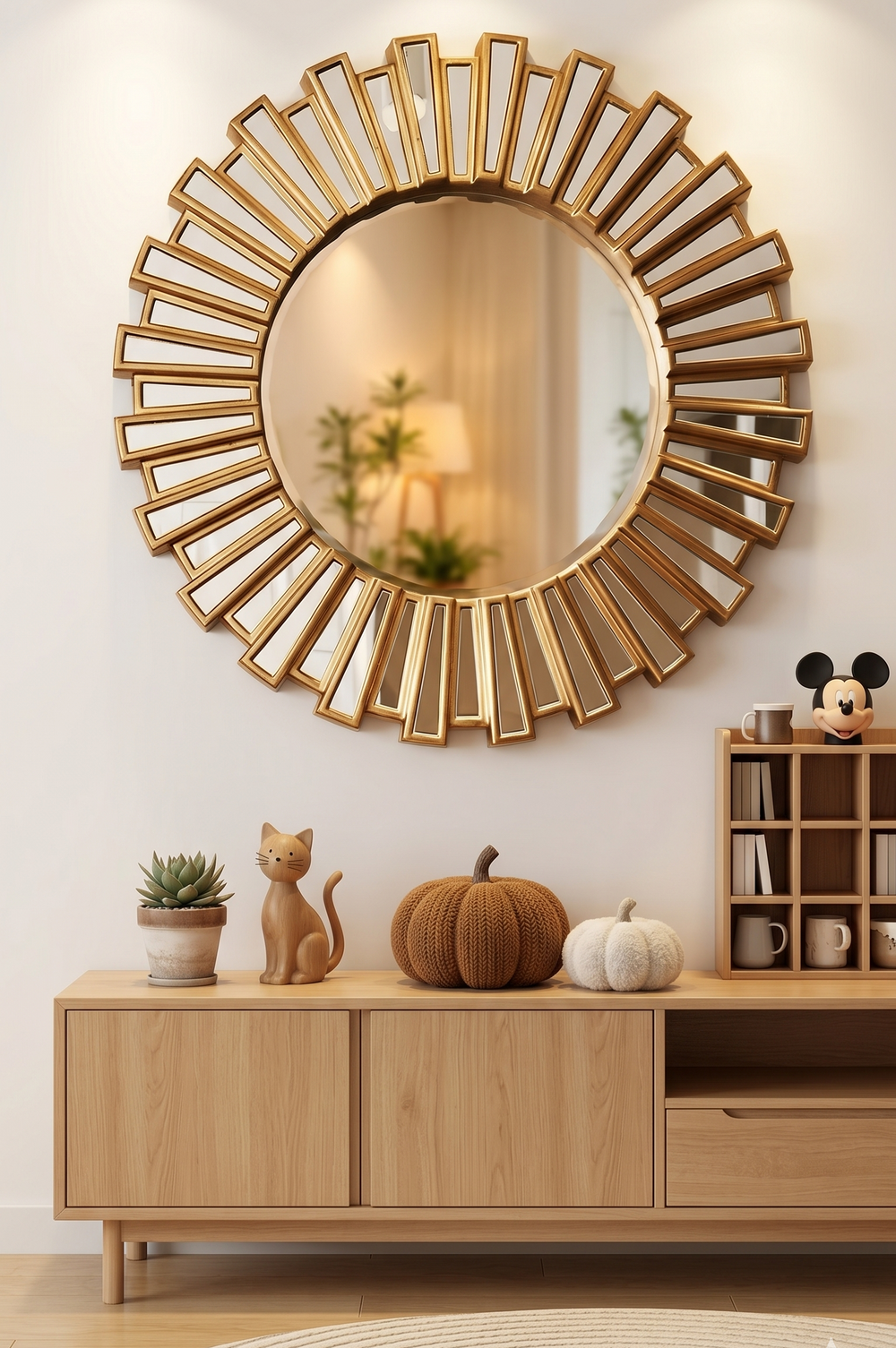 Modern Art Deco Gold Sunburst Wall Mirror - Round Decorative Starburst Mirror for Entryway, Living Room & Bedroom Decor