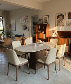 Oval Solid Wood Sintered Stone Dining Table