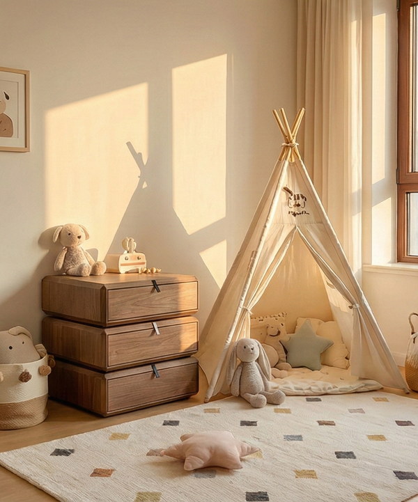 Solid Wood 3-Tier Swivel Nightstand