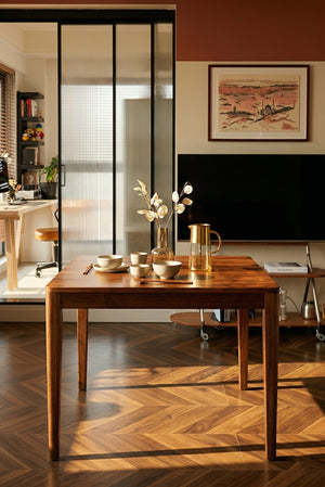 Square Solid Wood Dining Table - Minimalist Walnut Finish Kitchen Table for Small Spaces