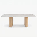 Modern Marble Dining Table with Fluted Oak Pedestal Base – Contemporary Rectangular Dining Table