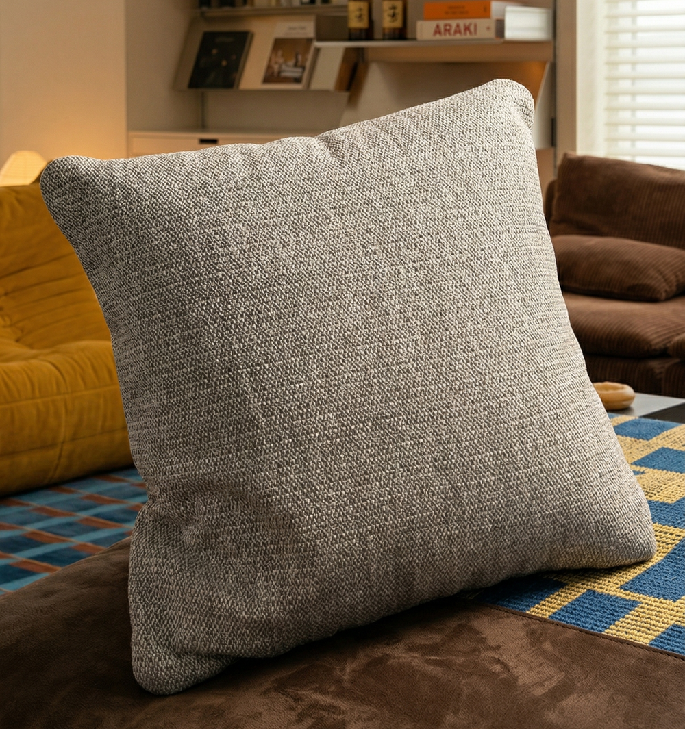 Modern Woven Charcoal Grey Throw Pillow - Premium Textured Decorative Cushion for Sofa and Bedroom