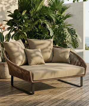 Modern Luxury Outdoor Rope Daybed | Oversized Woven Lounge Chair with Deep Cushions - All-Weather Seating