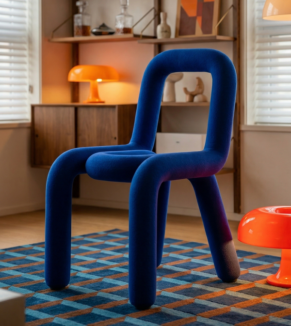 Electric Klein Blue Bold Style Chair - Minimalist Post-Modern Sculptural Lounge Chair