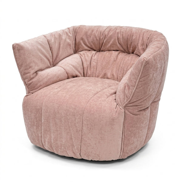 Contemporary Ruched Chenille Cloud Lounge Chair - High-Density Foam Blush Pink Armchair - Quiet Luxury Enveloping Bucket Chair