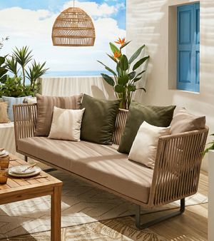 The Riviera Coastal Rope Weave Sofa - Minimalist Beige Fabric Settee for Balcony & Garden