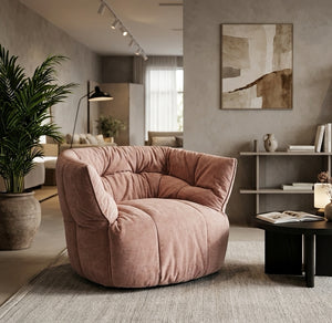 Contemporary Ruched Chenille Cloud Lounge Chair - High-Density Foam Blush Pink Armchair - Quiet Luxury Enveloping Bucket Chair