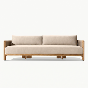 Modern Woven Rope 3-Seater Outdoor Sofa with Wood Frame & Deep Cushions