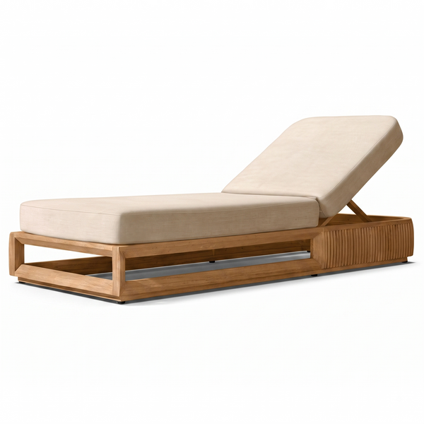 Modern Fluted Wood Outdoor Chaise Lounge with Adjustable Backrest