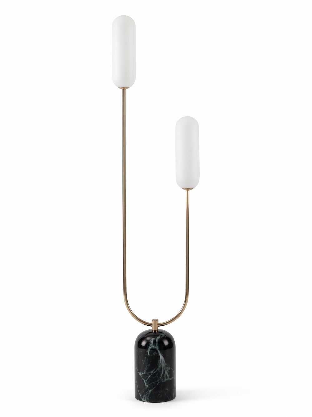 Mid-Century U-Shaped Tall Bedside Floor Light with Dual Glass Globes