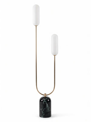 Mid-Century U-Shaped Tall Bedside Floor Light with Dual Glass Globes