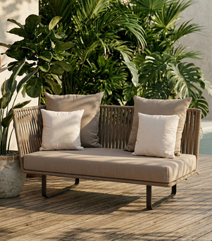 The Riviera Coastal Rope Weave Sofa - Minimalist Beige Fabric Settee for Balcony & Garden