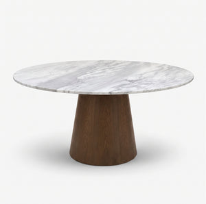Modern Luxury Round White Marble Dining Table with Solid Wood Pedestal Base