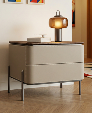 Modern Luxury Leather-Wrapped Nightstand  – 2-Drawer Contemporary Bedside Table