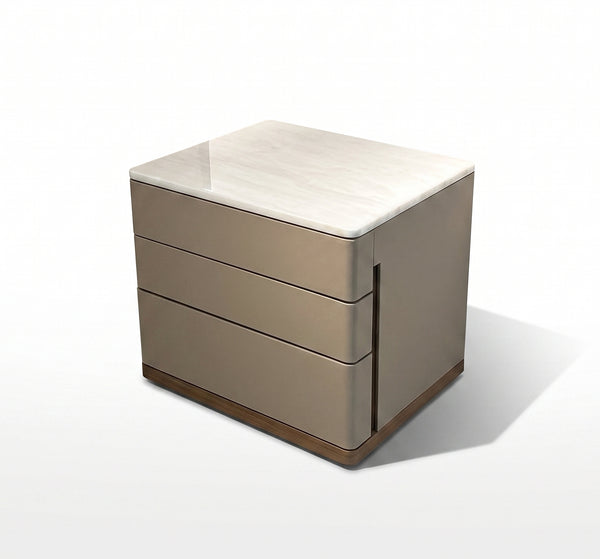 Modern Faux Leather Nightstand with Ice Jade Marble Top