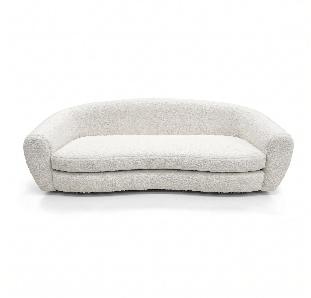 Minimalist Ivory Teddy Fleece Crescent Sofa with High-Density Foam