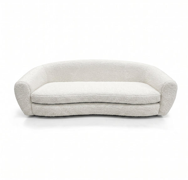 Minimalist Ivory Teddy Fleece Crescent Sofa with High-Density Foam