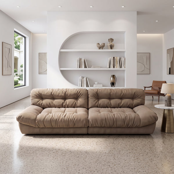 Contemporary Low-Profile Oversized Lounge Sofa in Premium Chenille