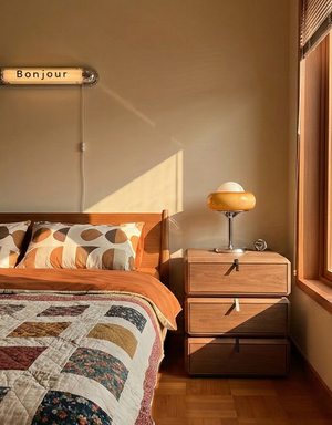 Solid Wood 3-Tier Swivel Nightstand