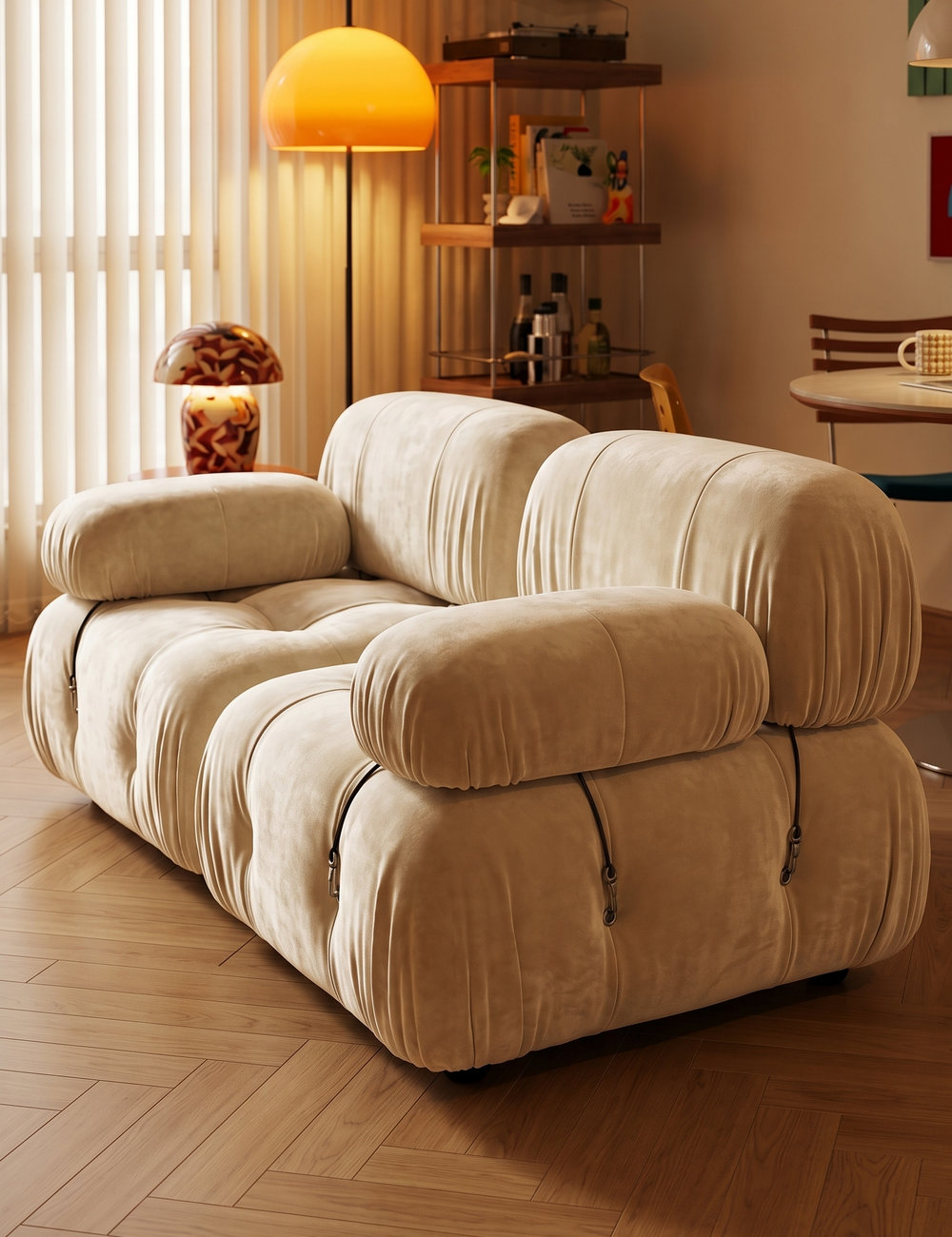 Modern Modular Tufted 2-Seater Sofa | Camaleonda Style Cream Velvet Sectional | Plush Bubble Cloud Couch