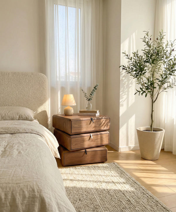 Solid Wood 3-Tier Swivel Nightstand