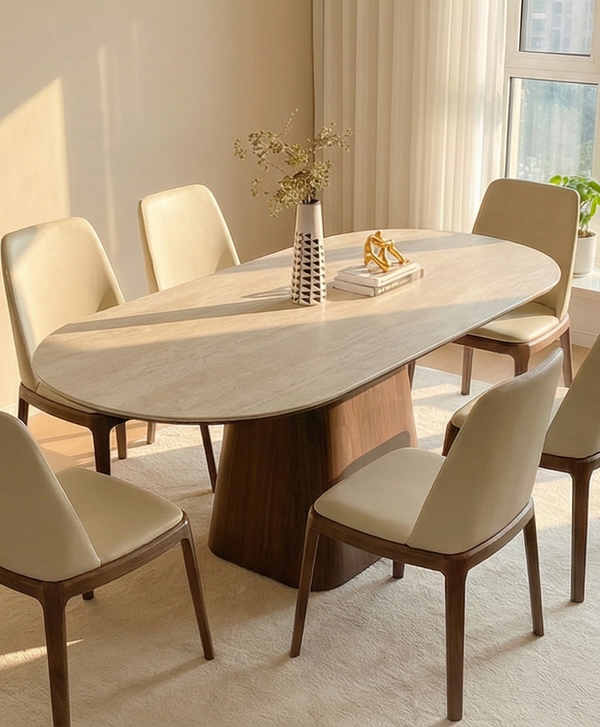 Oval Solid Wood Sintered Stone Dining Table