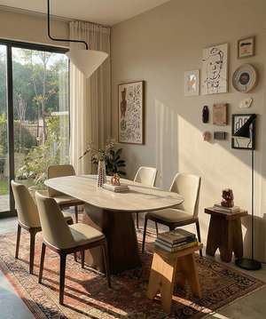 Oval Solid Wood Sintered Stone Dining Table