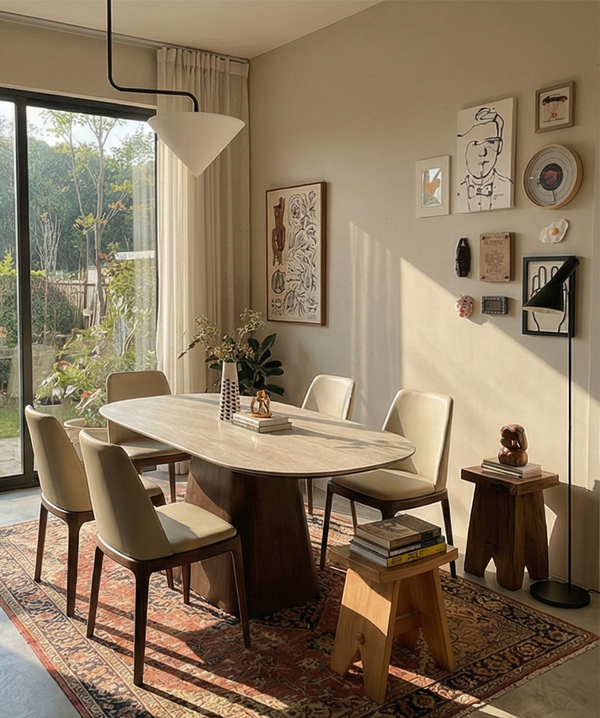 Oval Solid Wood Sintered Stone Dining Table