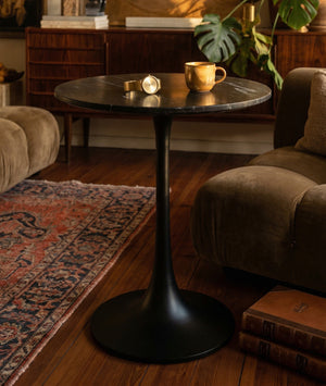 Mid-Century Modern Round Black Marble Side Table with Pedestal Tulip Base