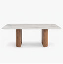 Modern Marble Dining Table with Fluted Oak Pedestal Base – Contemporary Rectangular Dining Table