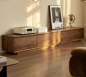 Contemporary Fluted Wood Lowboard TV Cabinet for Living Room