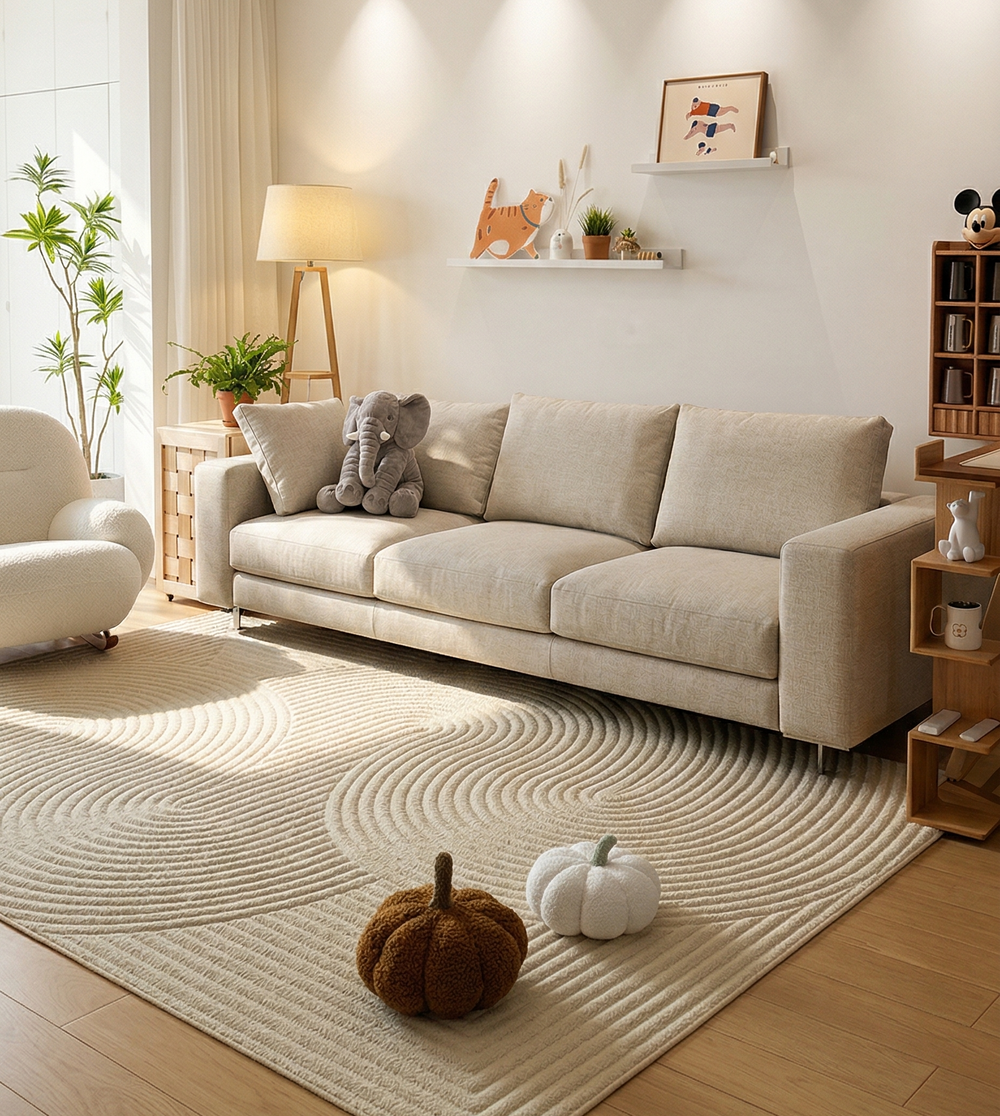 Serene Modern Upholstered 3-Seater Sofa | Minimalist Fabric Couch with Chrome Legs - Oatmeal Beige