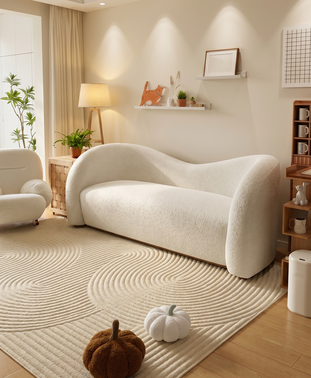 Modern Curved Cloud Sofa - Wavy Backrest Sculptural Couch in Premium Textured Fabric