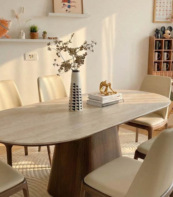 Oval Solid Wood Sintered Stone Dining Table