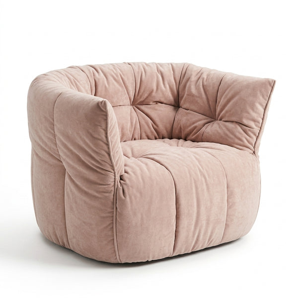 Contemporary Ruched Chenille Cloud Lounge Chair - High-Density Foam Blush Pink Armchair - Quiet Luxury Enveloping Bucket Chair