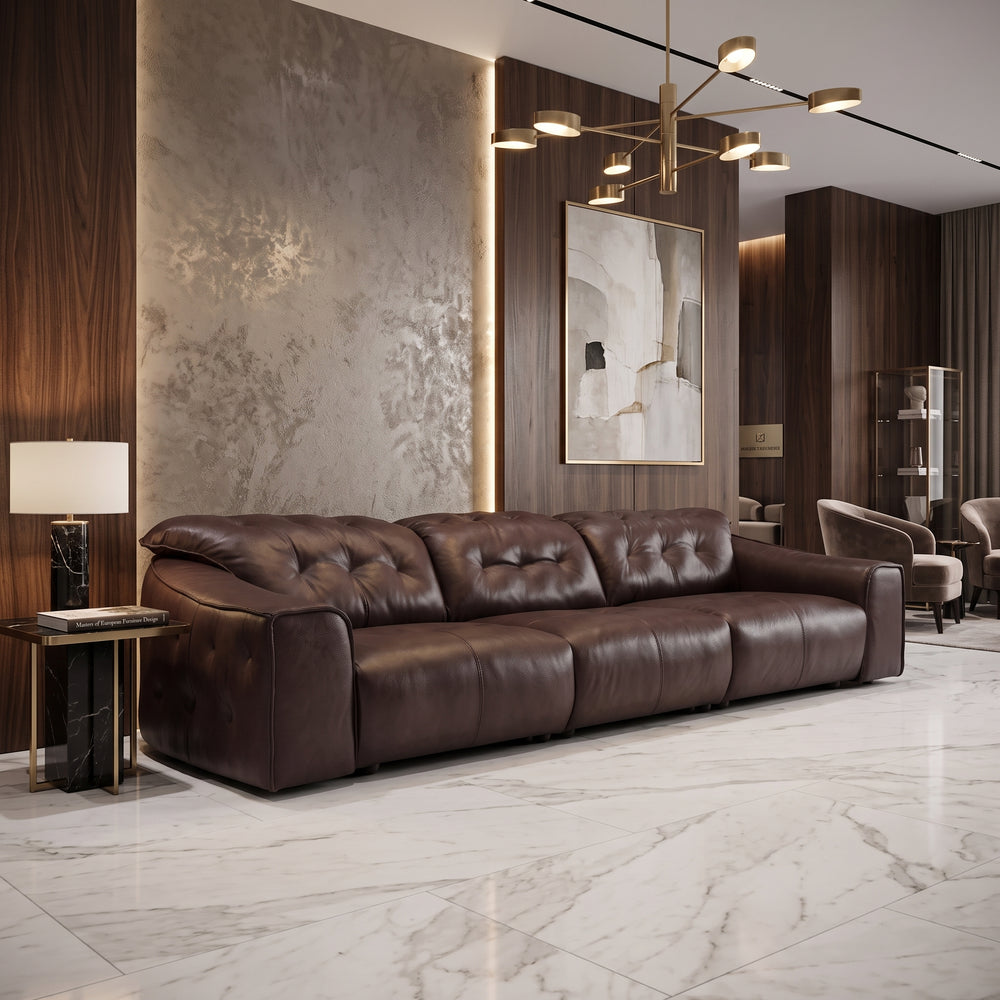 Contemporary Dark Brown PU Leather Electric Reclining Couch - 3 Seater（L-325P）