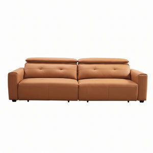 Oversized Caramel PVC 2-Seater Power Sleeper Sofa with Adjustable Headrests