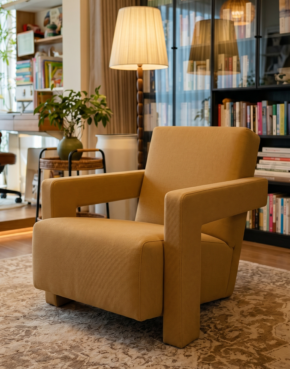 Mustard Yellow Geometric Upholstered Accent Chair - Modern C-Frame Armchair