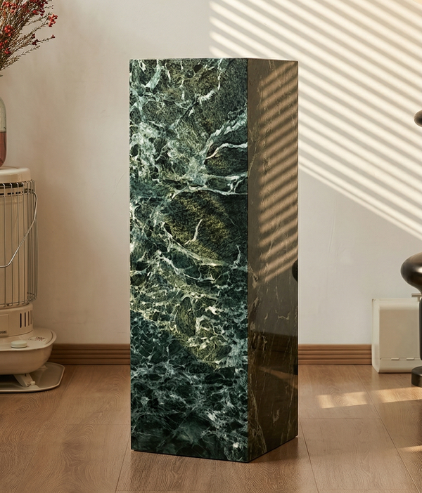 Green Marble Plinth Pedestal - Modern Minimalist Display Stand & Side Table