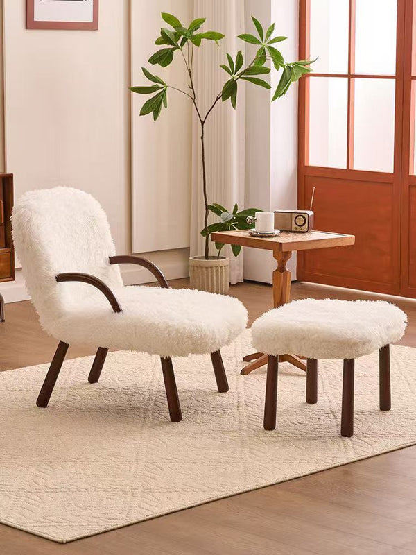 Lambswool Solid Wood Lounge Chair