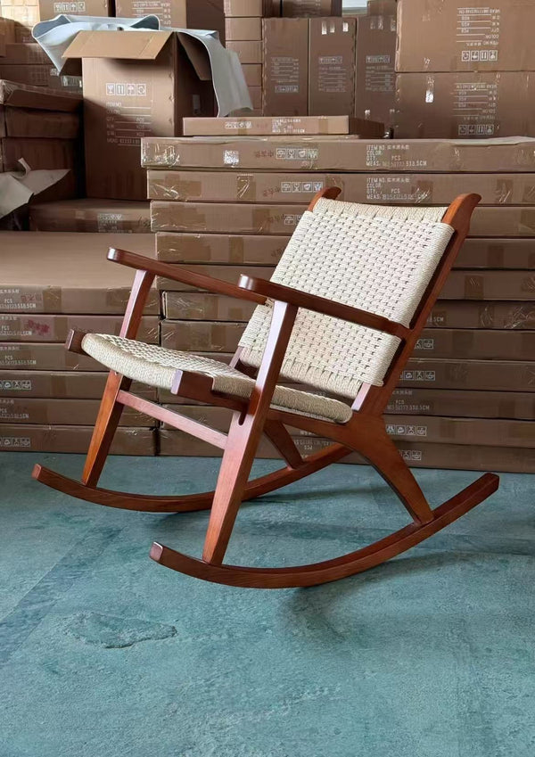 Solid Wood Rope Woven Lounge Rocking Chair