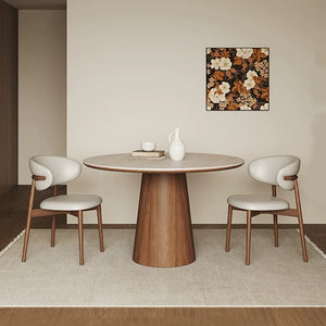 Solid Wood Sintered Stone Round Dining Table