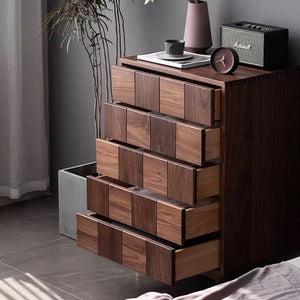 Black Walnut Solid Wood Five-Drawer Side Cabinet