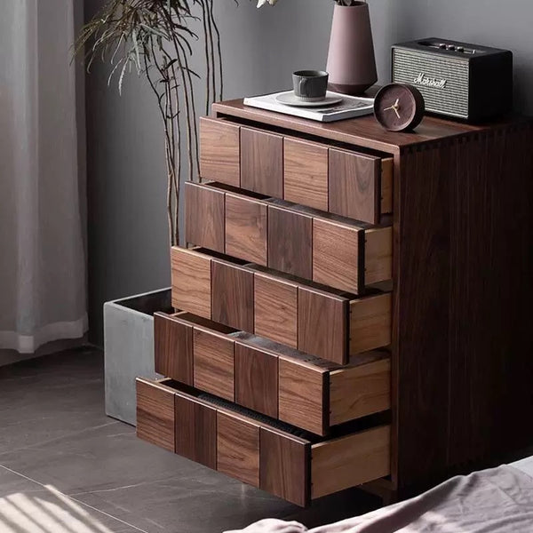 Black Walnut Solid Wood Five-Drawer Side Cabinet