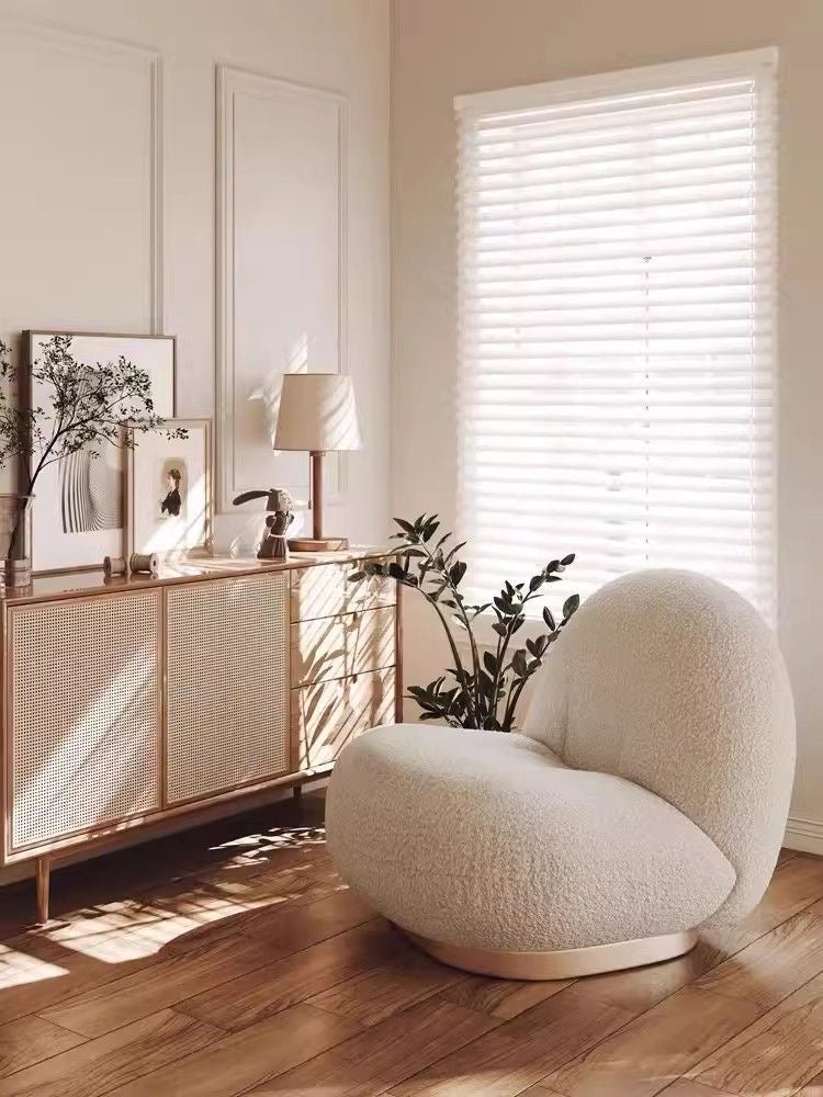 Modern Bouclé Accent Chair – Sculptural Barrel Lounge Chair for Living Room & Bedroom