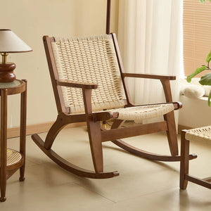 Solid Wood Rope Woven Lounge Rocking Chair