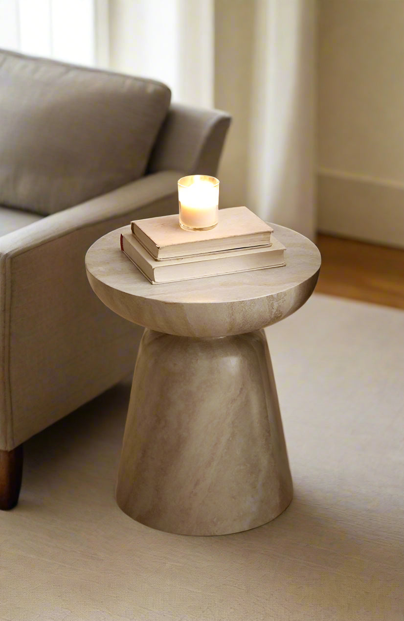 Travertine-Pattern Side Table