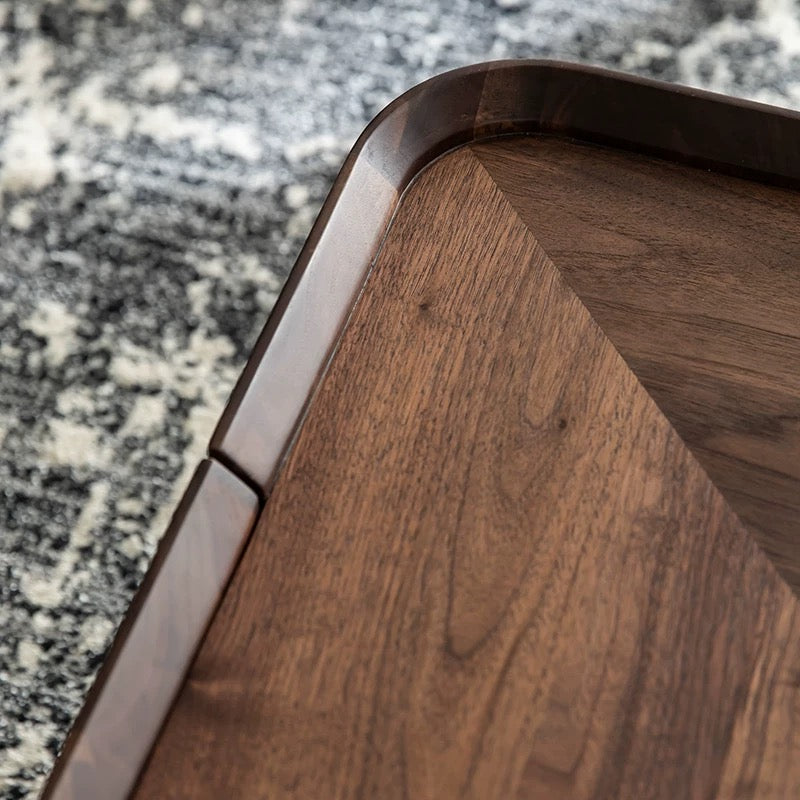 Modern Square Storage Coffee Table – Natural Wood Veneer with Dual Drawers