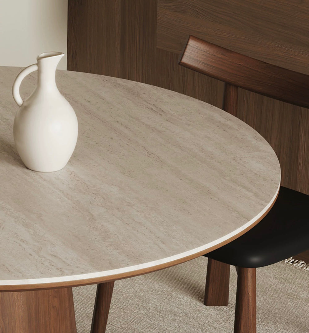 Solid Wood Sintered Stone Round Dining Table