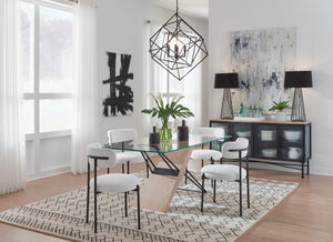 Aere Boucle Upholstered Metal Leg Dining Chair in Ivory and Black
